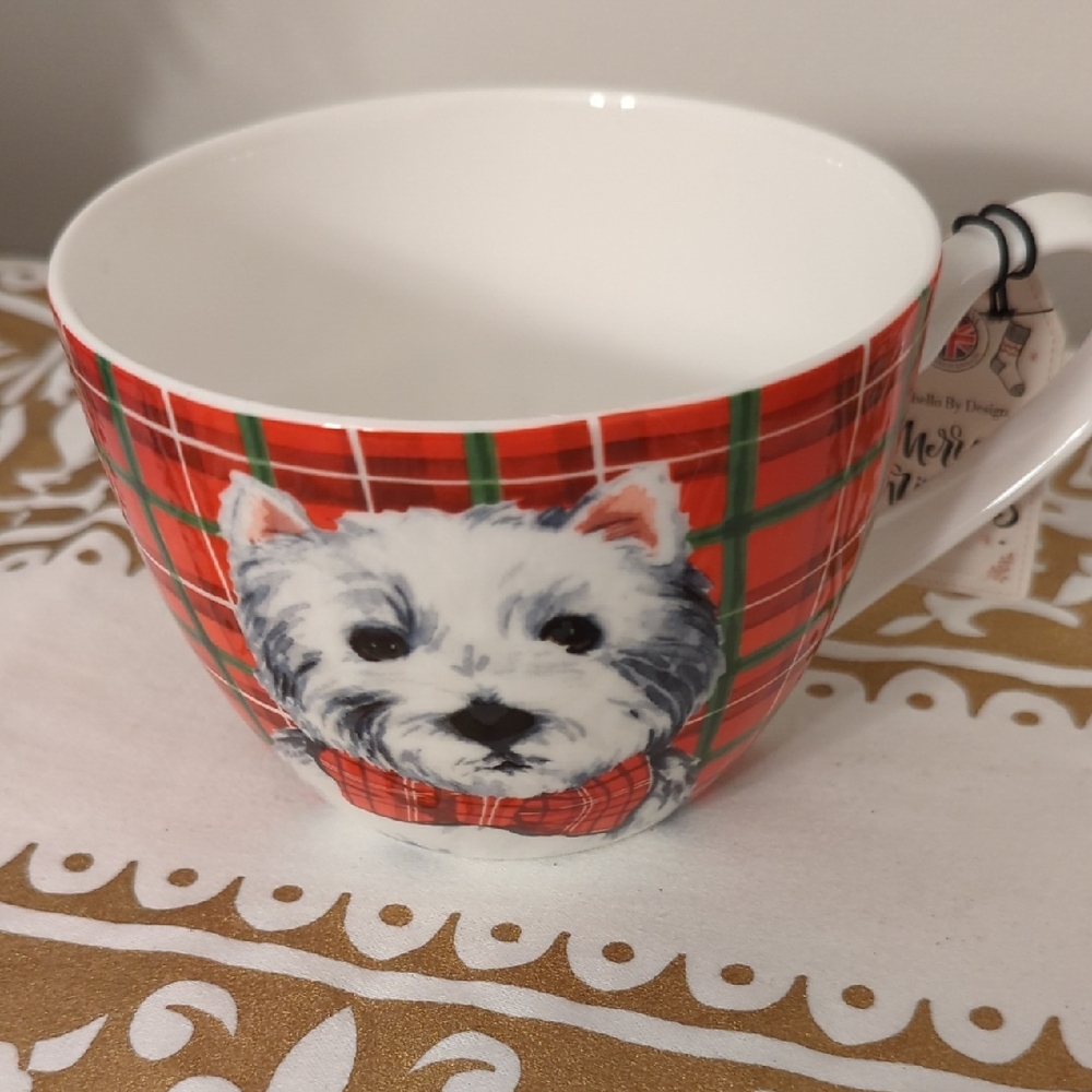 Nwt Westie Dog Red Plaid Mug